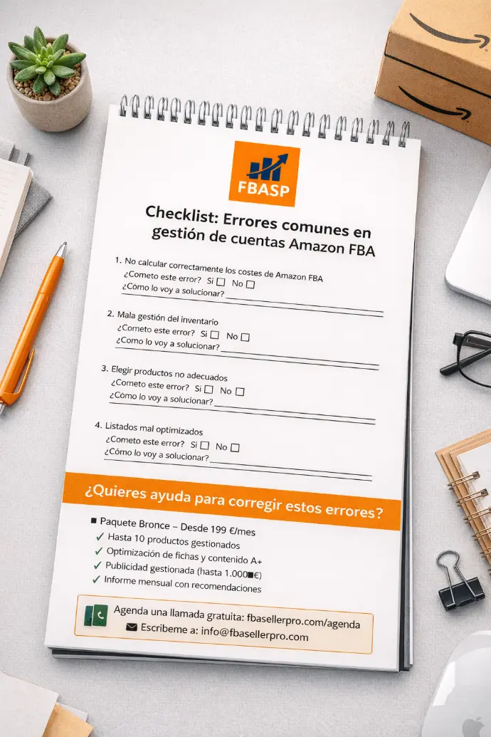 Checklist de errores comunes en la gestión de cuentas Amazon FBA de FBASellerPro, lista descargable para vendedores